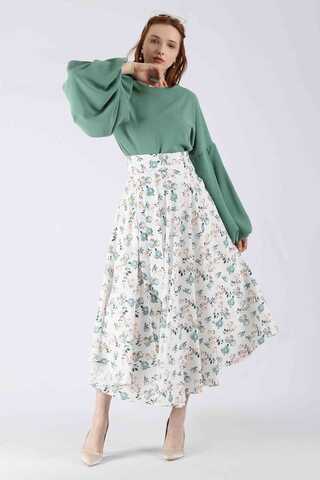 Balloon Sleeve Skirt Suit Mint - 3