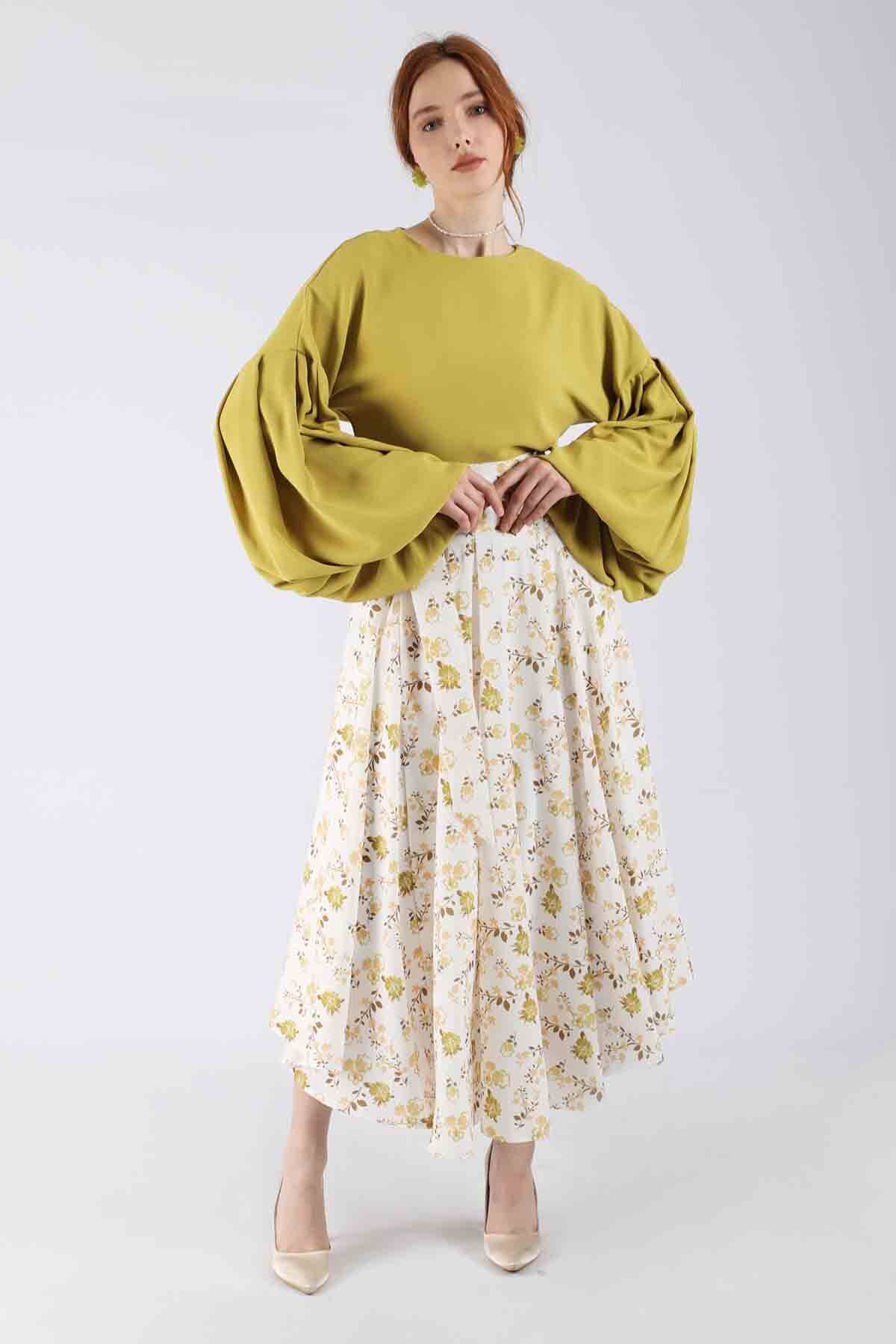 Balloon Sleeve Skirt Suit Mustard