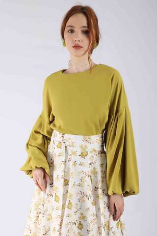 Balloon Sleeve Skirt Suit Mustard - 2