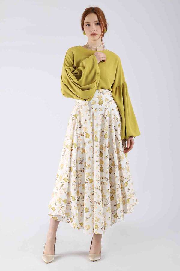 Balloon Sleeve Skirt Suit Mustard - 3