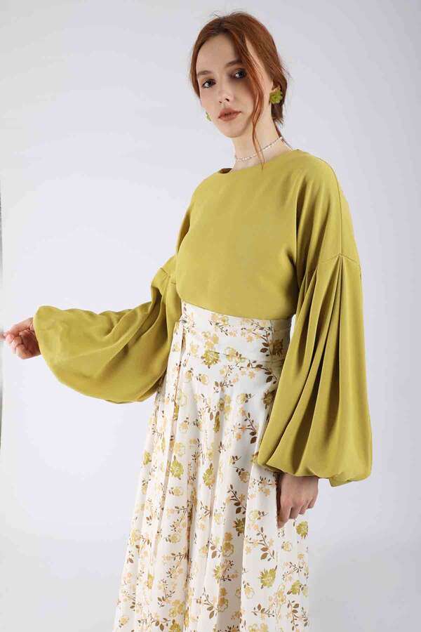 Balloon Sleeve Skirt Suit Mustard - 4