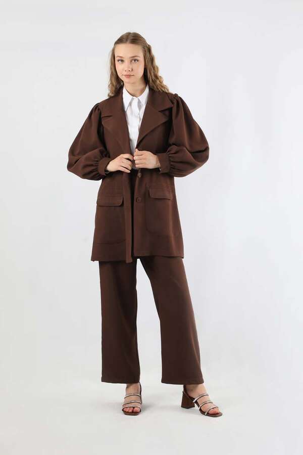 Balon Kol Ceket Pantolon Takım Kahve - 3