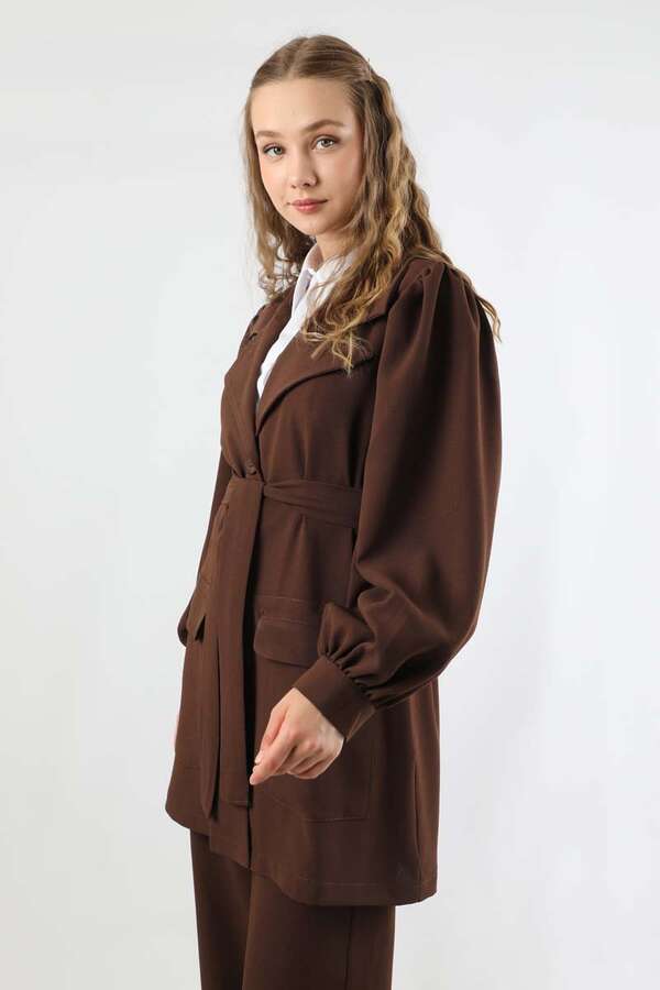 Balon Kol Ceket Pantolon Takım Kahve - 4