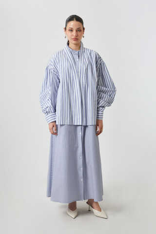 Balon Kol Çizgili Jile Takım İndigo - 12