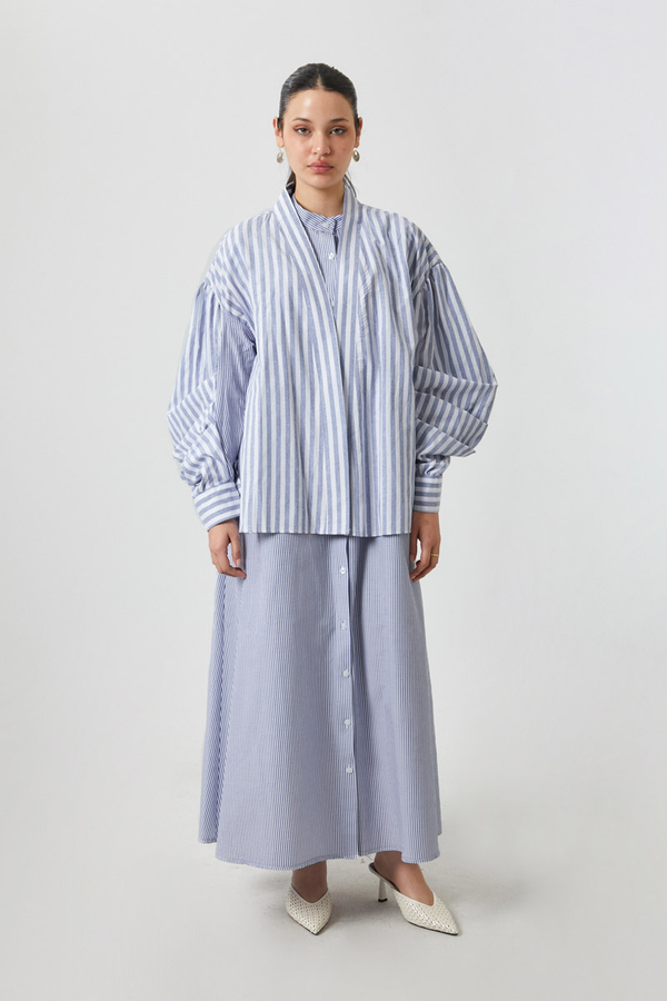 Balon Kol Çizgili Jile Takım İndigo - 12