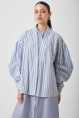 Balon Kol Çizgili Jile Takım İndigo - 6