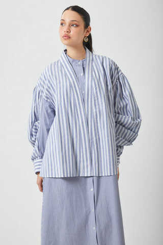 Balon Kol Çizgili Jile Takım İndigo - 3