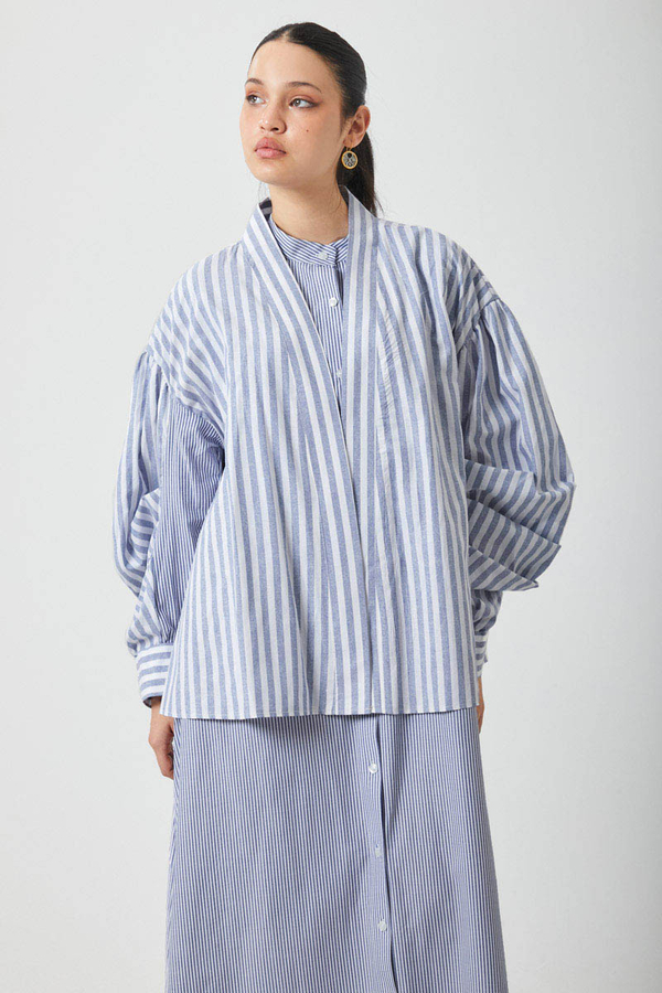 Balon Kol Çizgili Jile Takım İndigo - 3