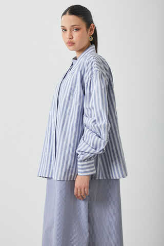 Balon Kol Çizgili Jile Takım İndigo - 13