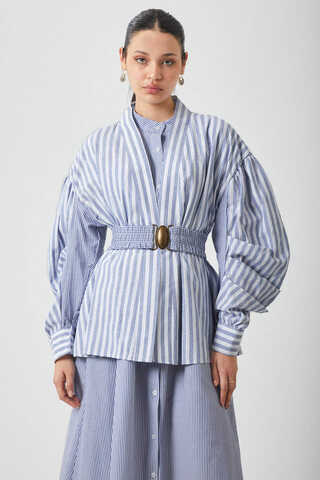 Balon Kol Çizgili Jile Takım İndigo - 1