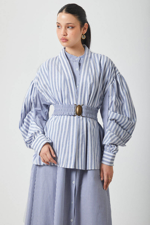 Balon Kol Çizgili Jile Takım İndigo - 14