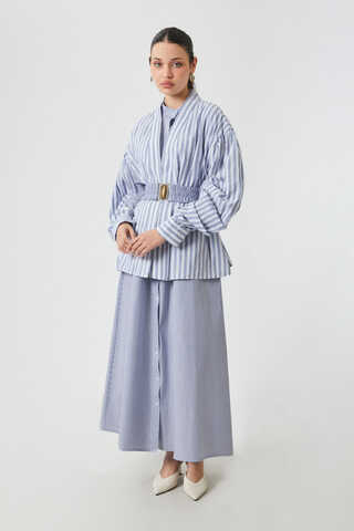 Balon Kol Çizgili Jile Takım İndigo - 2