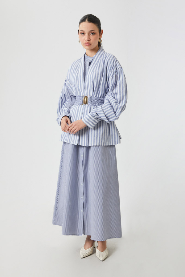 Balon Kol Çizgili Jile Takım İndigo - 2