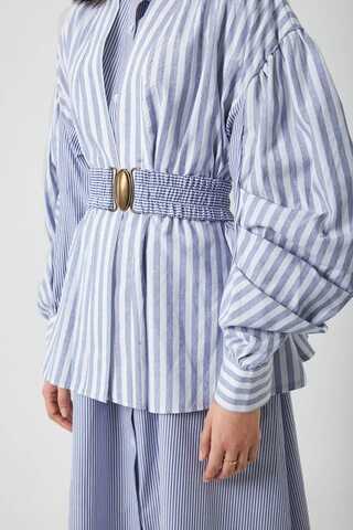 Balon Kol Çizgili Jile Takım İndigo - 7