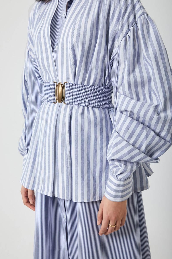 Balon Kol Çizgili Jile Takım İndigo - 7