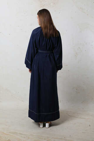 Balon Kol Elbise Lacivert - 5