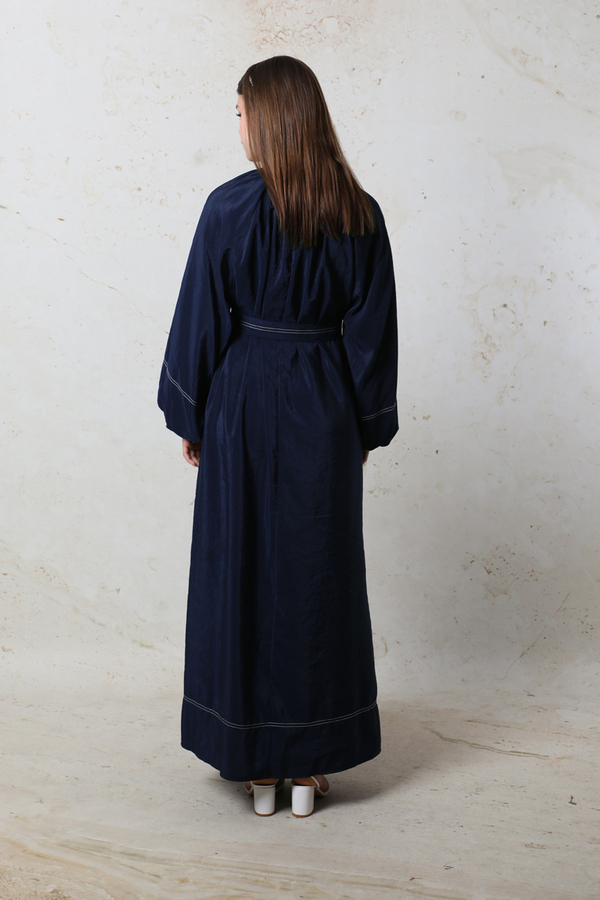 Balon Kol Elbise Lacivert - 5