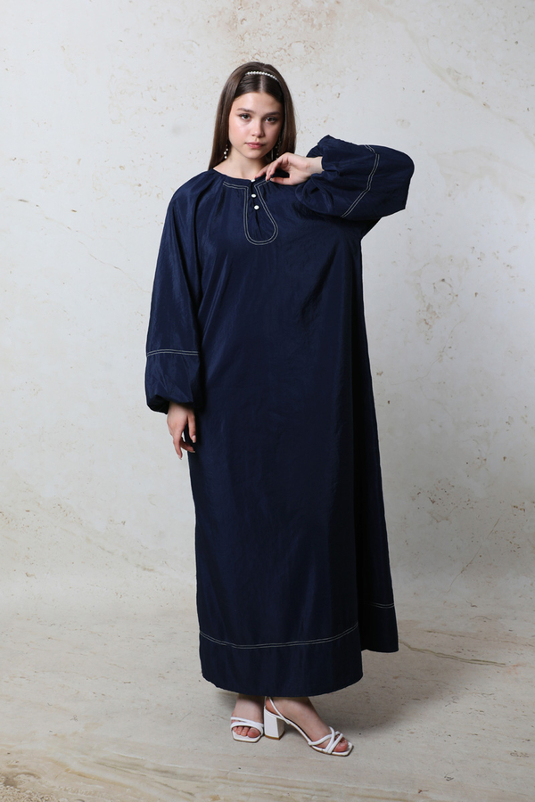 Balon Kol Elbise Lacivert - 2