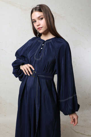 Balon Kol Elbise Lacivert - 1