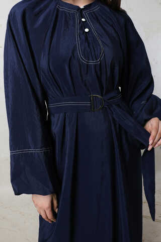 Balon Kol Elbise Lacivert - 7