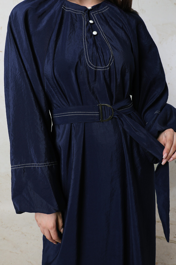 Balon Kol Elbise Lacivert - 7