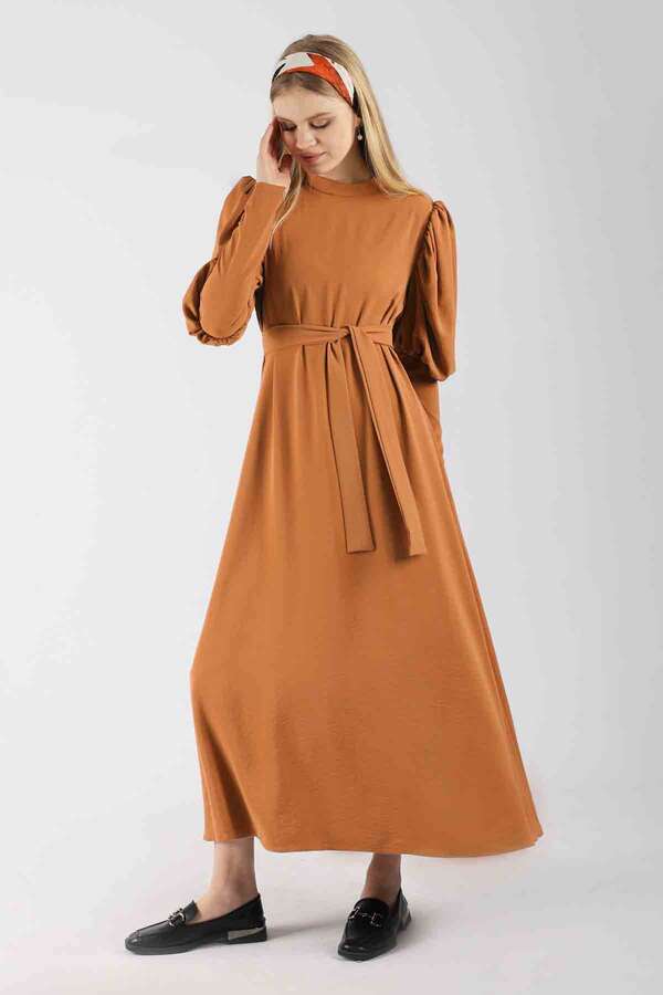 Balon Kol Elbise Oranj - 3