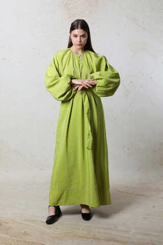 Balon Kol Elbise Yeşil - 1