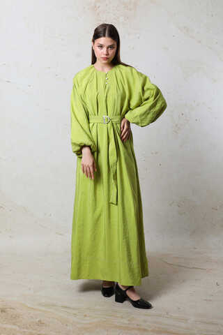 Balon Kol Elbise Yeşil - 2