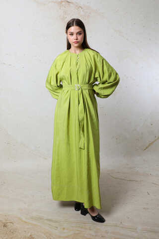 Balon Kol Elbise Yeşil - 3