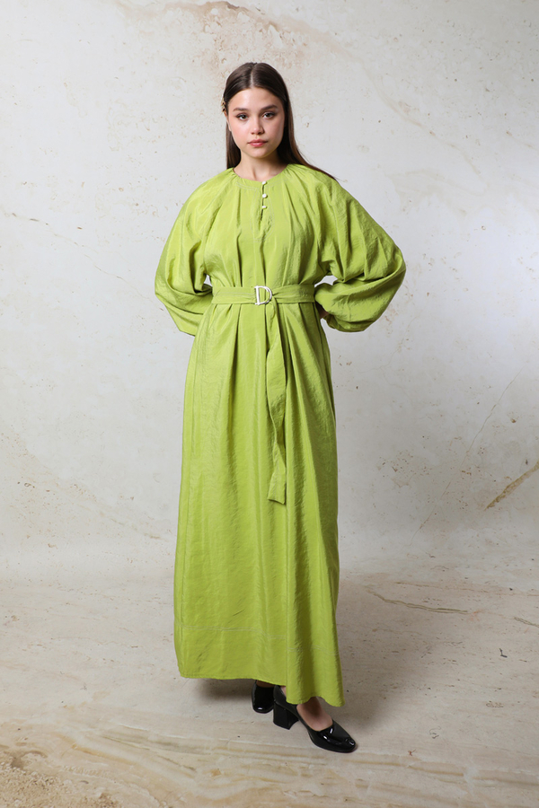 Balon Kol Elbise Yeşil - 3