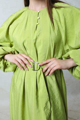 Balon Kol Elbise Yeşil - 5