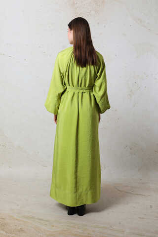 Balon Kol Elbise Yeşil - 6