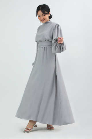 Balon Kol Gipeli Elbise Gri - 2