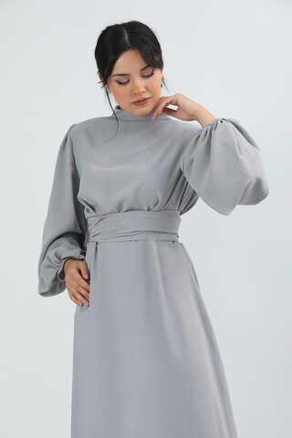 Balon Kol Gipeli Elbise Gri - 3