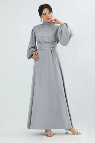 Balon Kol Gipeli Elbise Gri - 1