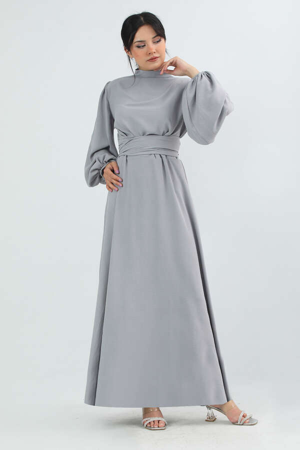 Balon Kol Gipeli Elbise Gri - 1