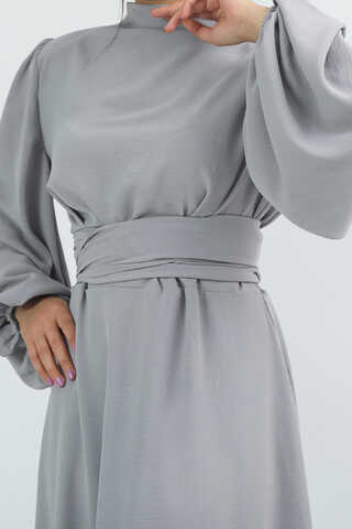 Balon Kol Gipeli Elbise Gri - 4