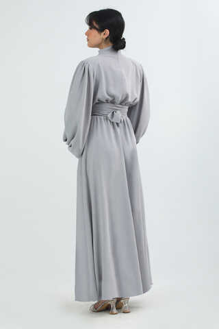 Balon Kol Gipeli Elbise Gri - 5