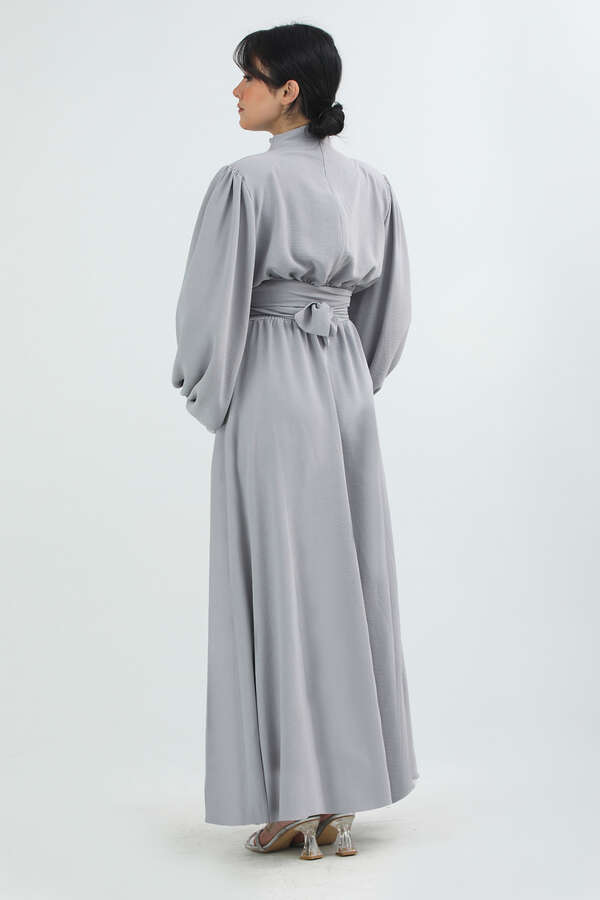 Balon Kol Gipeli Elbise Gri - 5