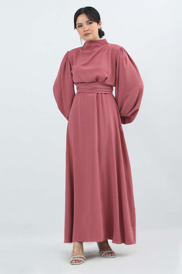 Balon Kol Gipeli Elbise Gül Kurusu - 1