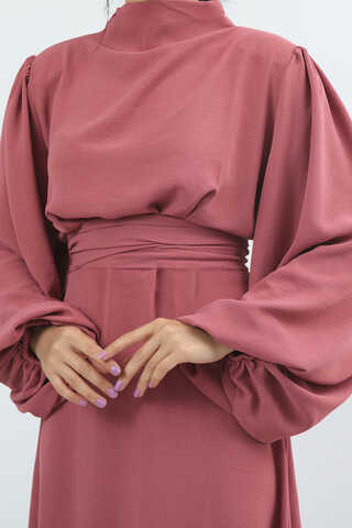 Balon Kol Gipeli Elbise Gül Kurusu - 3