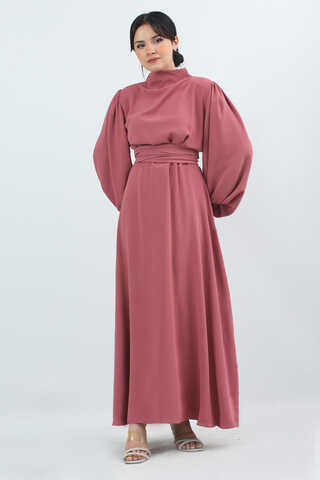 Balon Kol Gipeli Elbise Gül Kurusu - 1