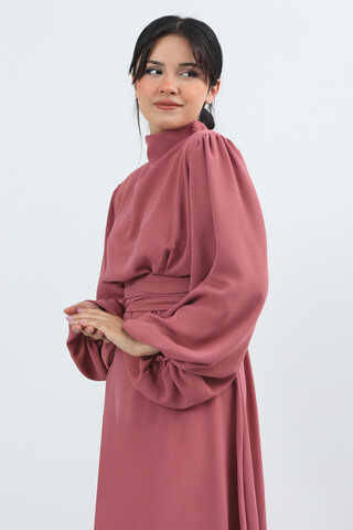 Balon Kol Gipeli Elbise Gül Kurusu - 2