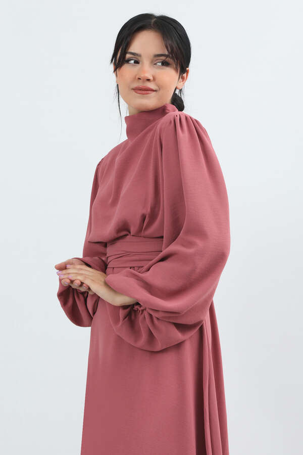 Balon Kol Gipeli Elbise Gül Kurusu - 2