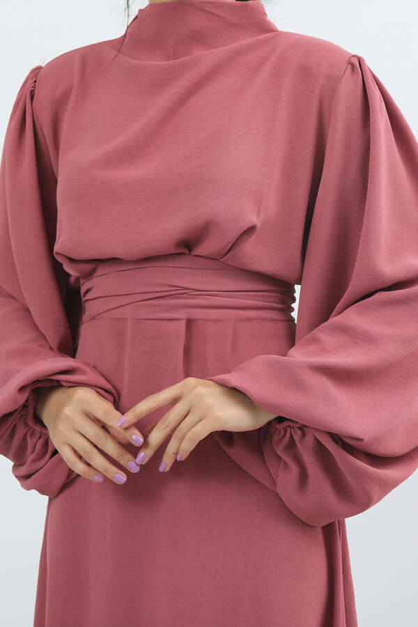 Balon Kol Gipeli Elbise Gül Kurusu - 3