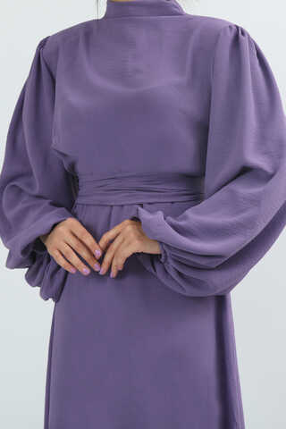 Balon Kol Gipeli Elbise Lila - 3