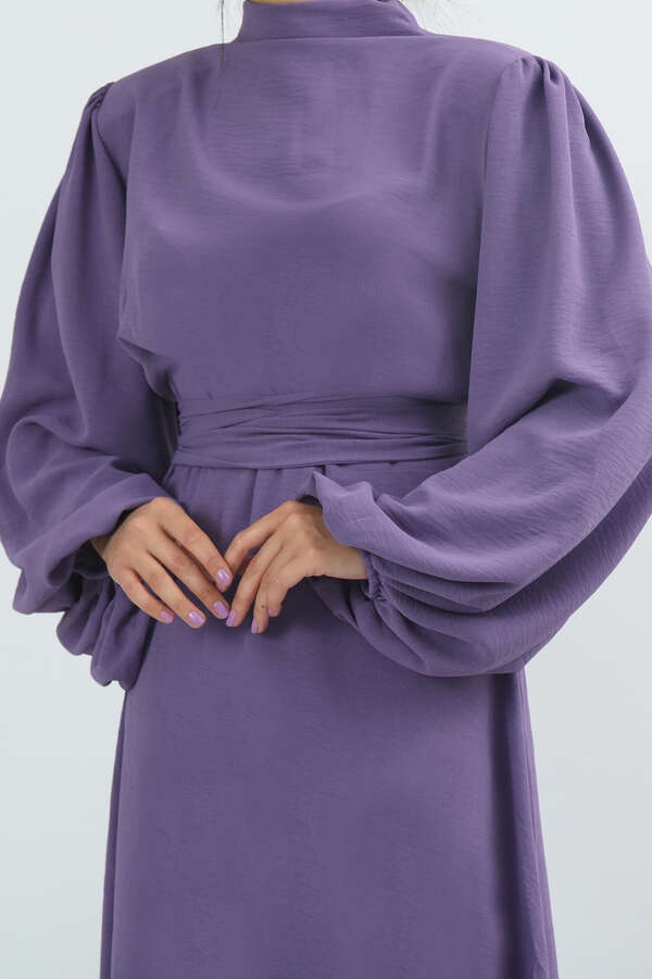 Balon Kol Gipeli Elbise Lila - 3