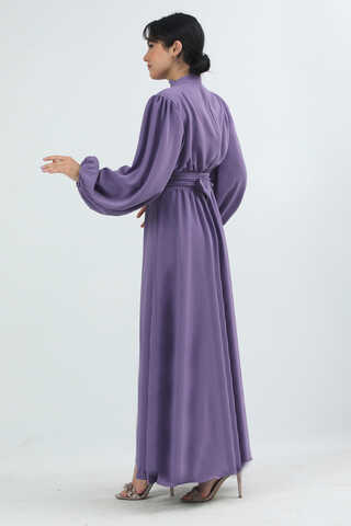 Balon Kol Gipeli Elbise Lila - 4