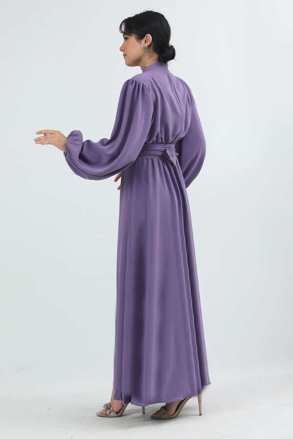 Balon Kol Gipeli Elbise Lila - 4