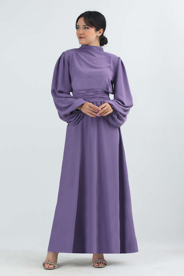 Balon Kol Gipeli Elbise Lila - 1